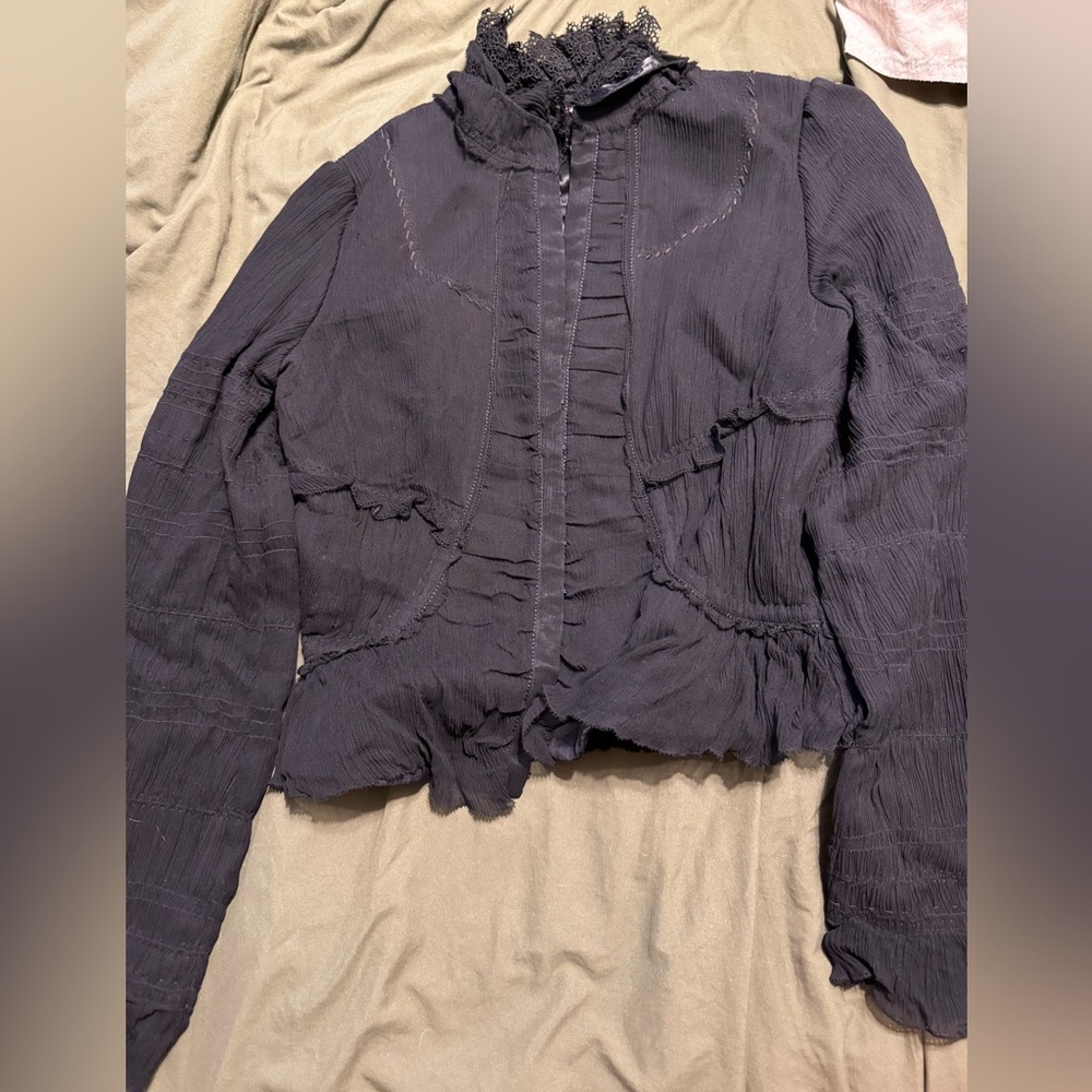 ELIE TAHARI Vintage Silk & Lace Military Style Blazer